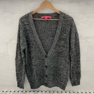 Long Sleeve Knitted Black & White Button Down Cardigan